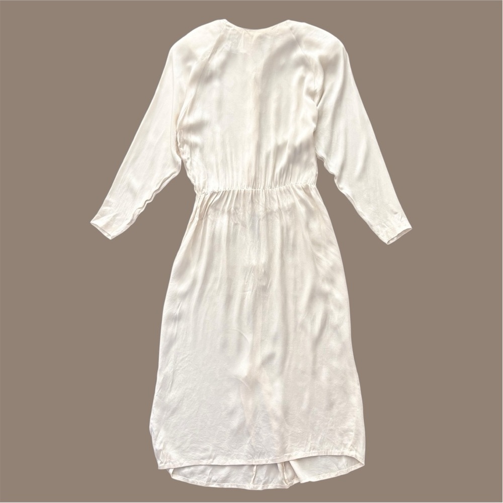 Vintage 100% Silk Long Sleeve Cream Midi Dress